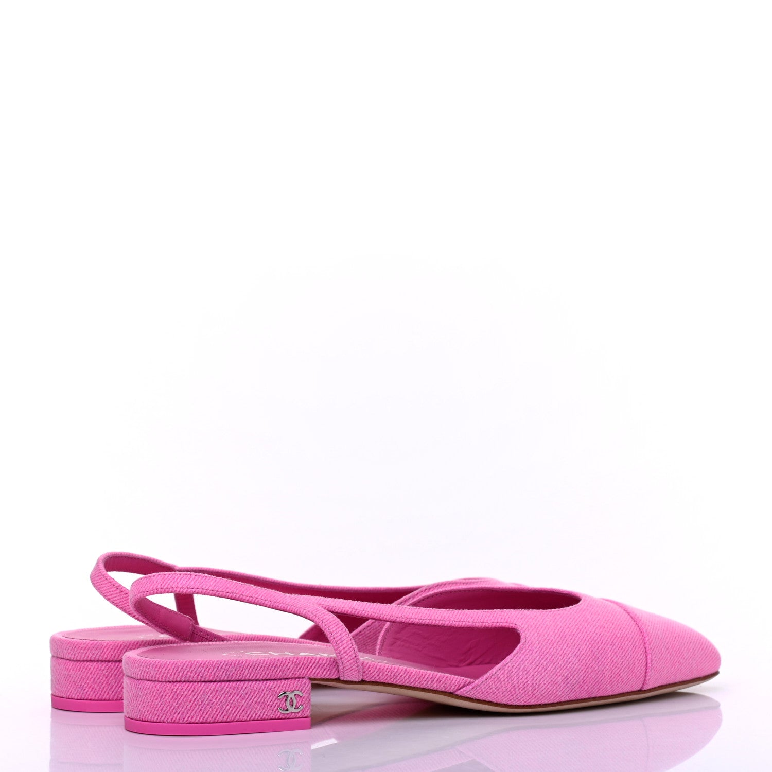 Chanel Denim Cap Toe CC Slingback Flat 38 Neon Pink 3 of 9