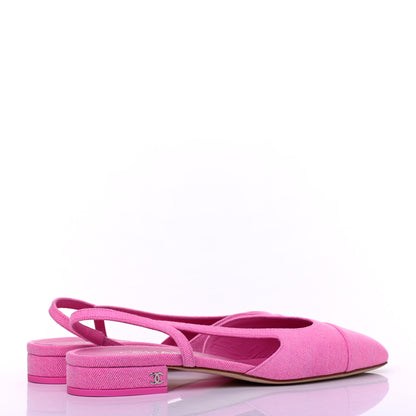 Chanel Denim Cap Toe CC Slingback Flat 38 Neon Pink 3 of 9