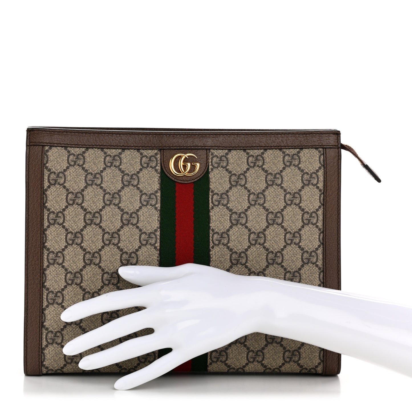 GG Supreme Monogram Web Ophidia Pouch Brown