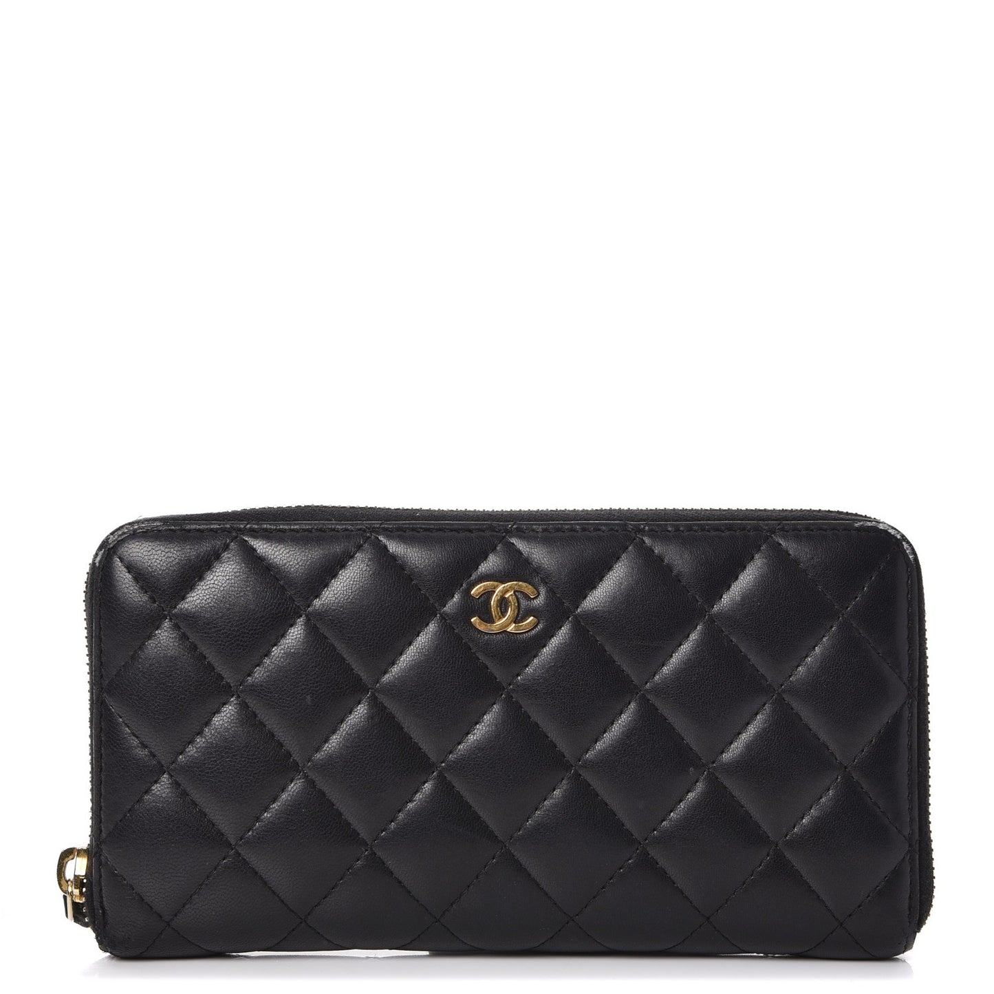 Lambskin Quilted Large Gusset Zip Around Wallet Black
