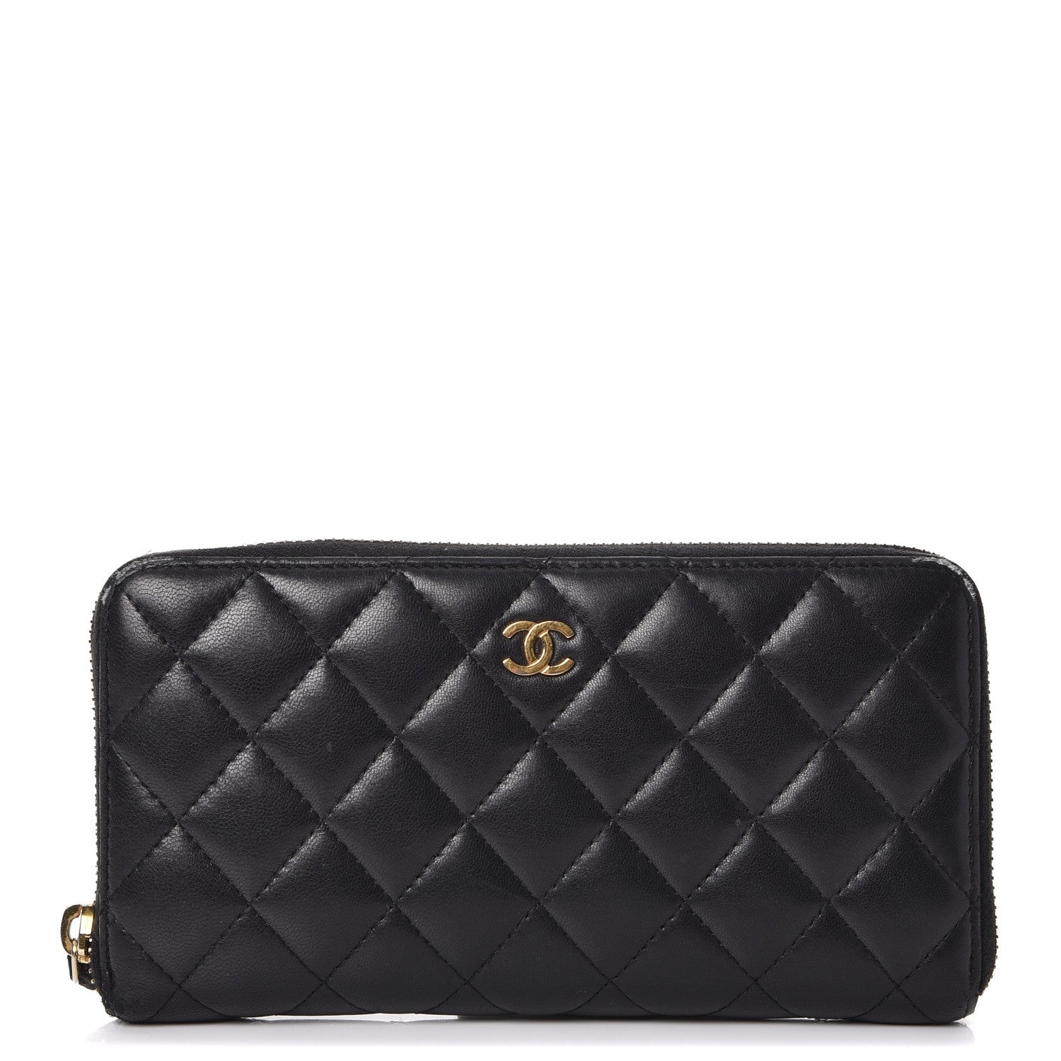 Chanel Lambskin Quilted Large Gusset Zip Around Wallet Black 1 of 15