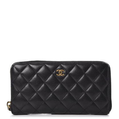 Chanel Lambskin Quilted Large Gusset Zip Around Wallet Black 1 of 15