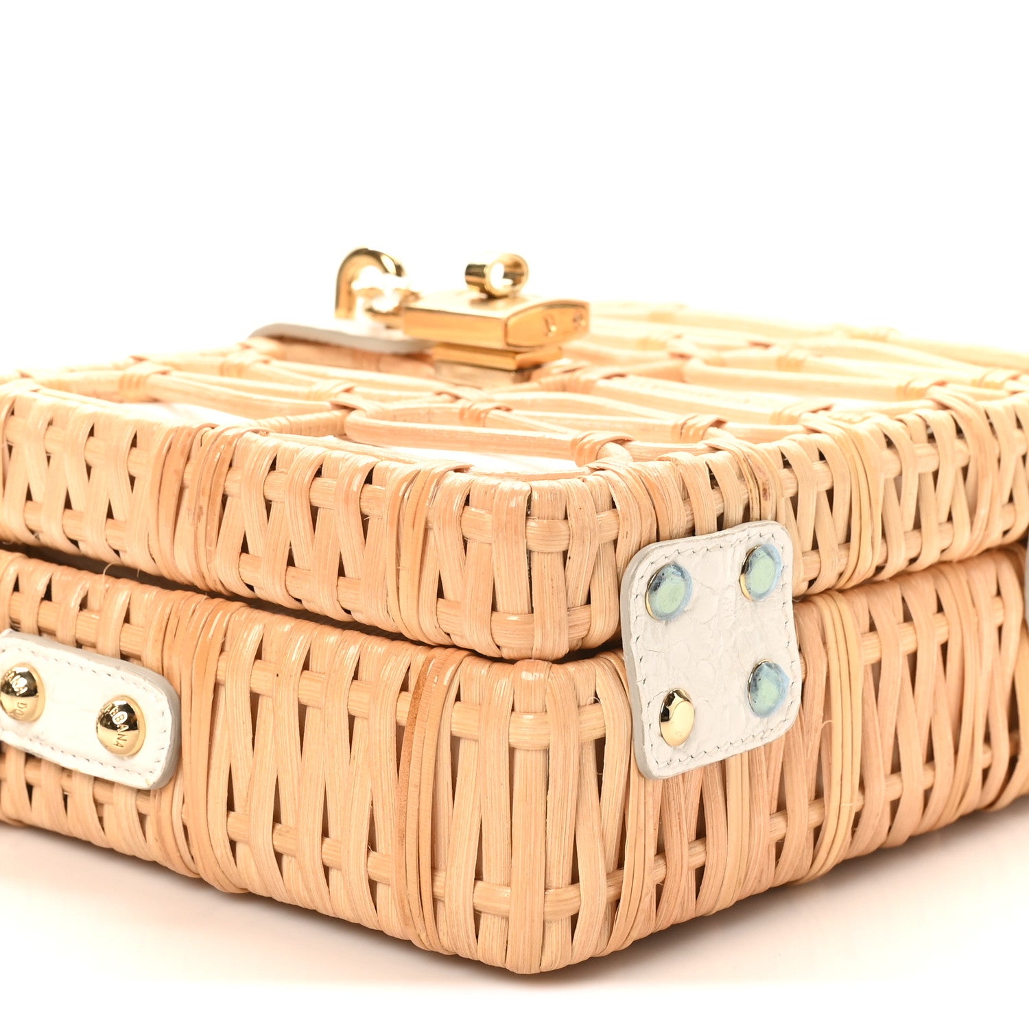 Dolce & Gabbana Wicker Calfskin Box Top Handle Bag White 1824933