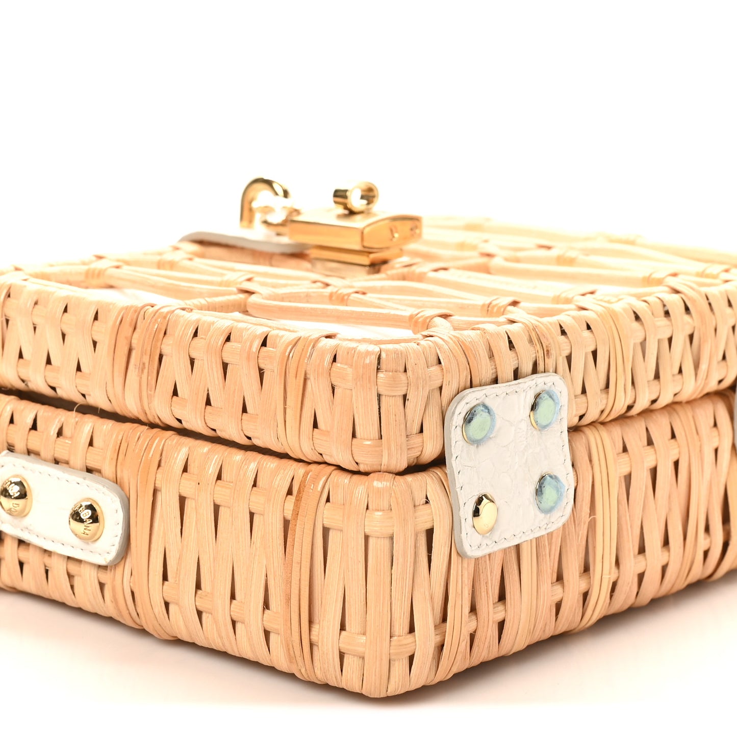 Wicker Calfskin Box Top Handle Bag White