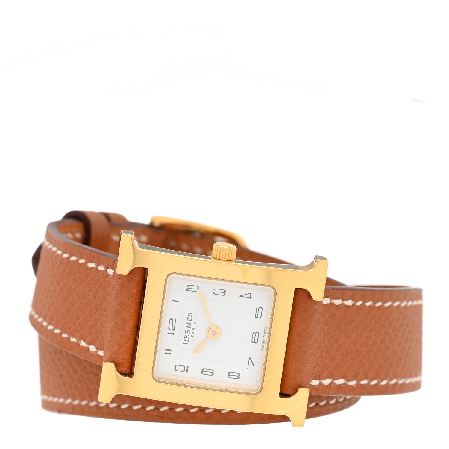 Hermes Stainless Steel Epsom 21mm Heure H Hour Double Tour Quartz Watch Gold 2 of 4