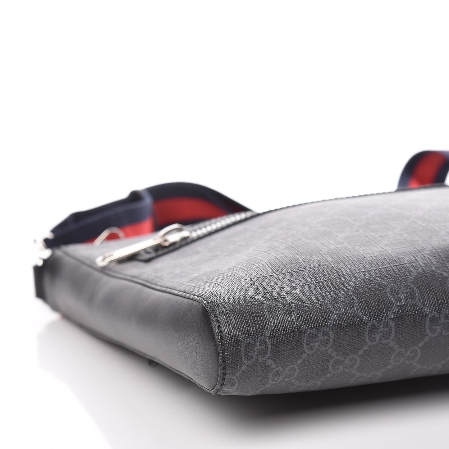 GG Supreme Monogram Appia Calfskin Web Flat Messenger Bag Black Grey