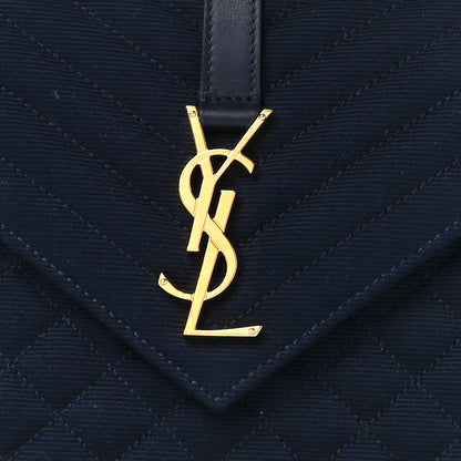 Saint Laurent Canvas Calfskin Mixed Matelasse Triquilt Medium Monogram Satchel Deeply Blue 9 of 11