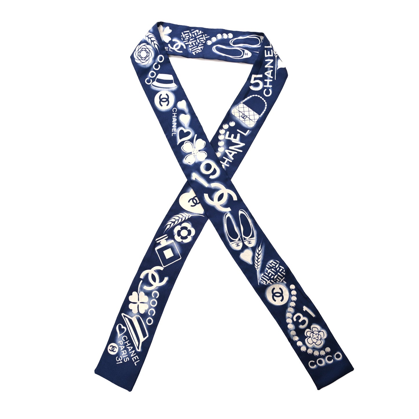 Silk CC Slim Bandeau Scarf Navy Ivory