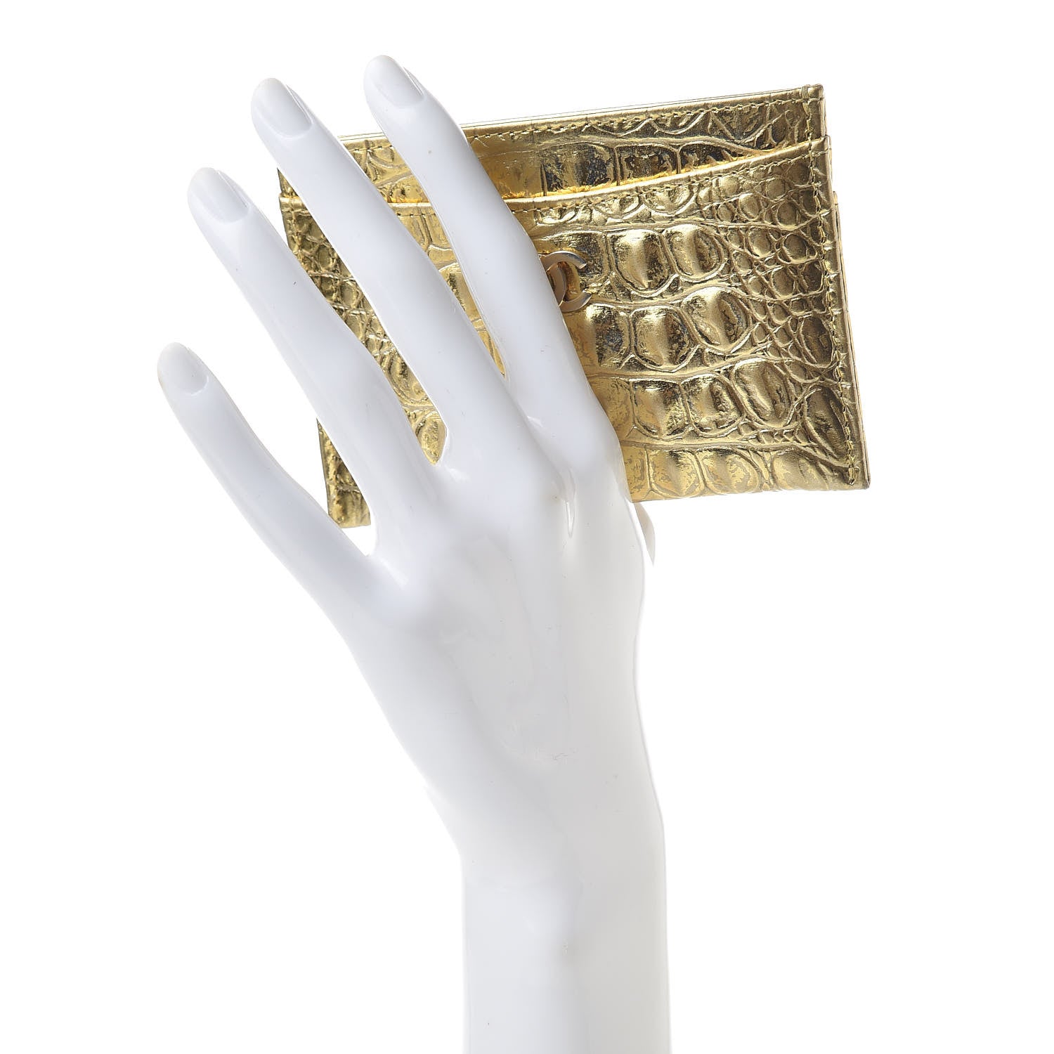 Chanel Metallic Calfskin Crocodile Embossed Cocodile Card Holder Gold 3 of 13