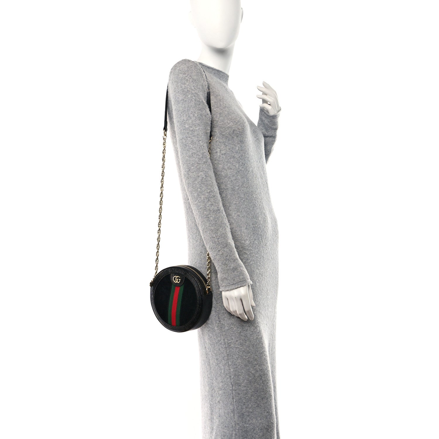 Gucci Suede Patent Web Mini Ophidia Round Shoulder Bag Black 2 of 11