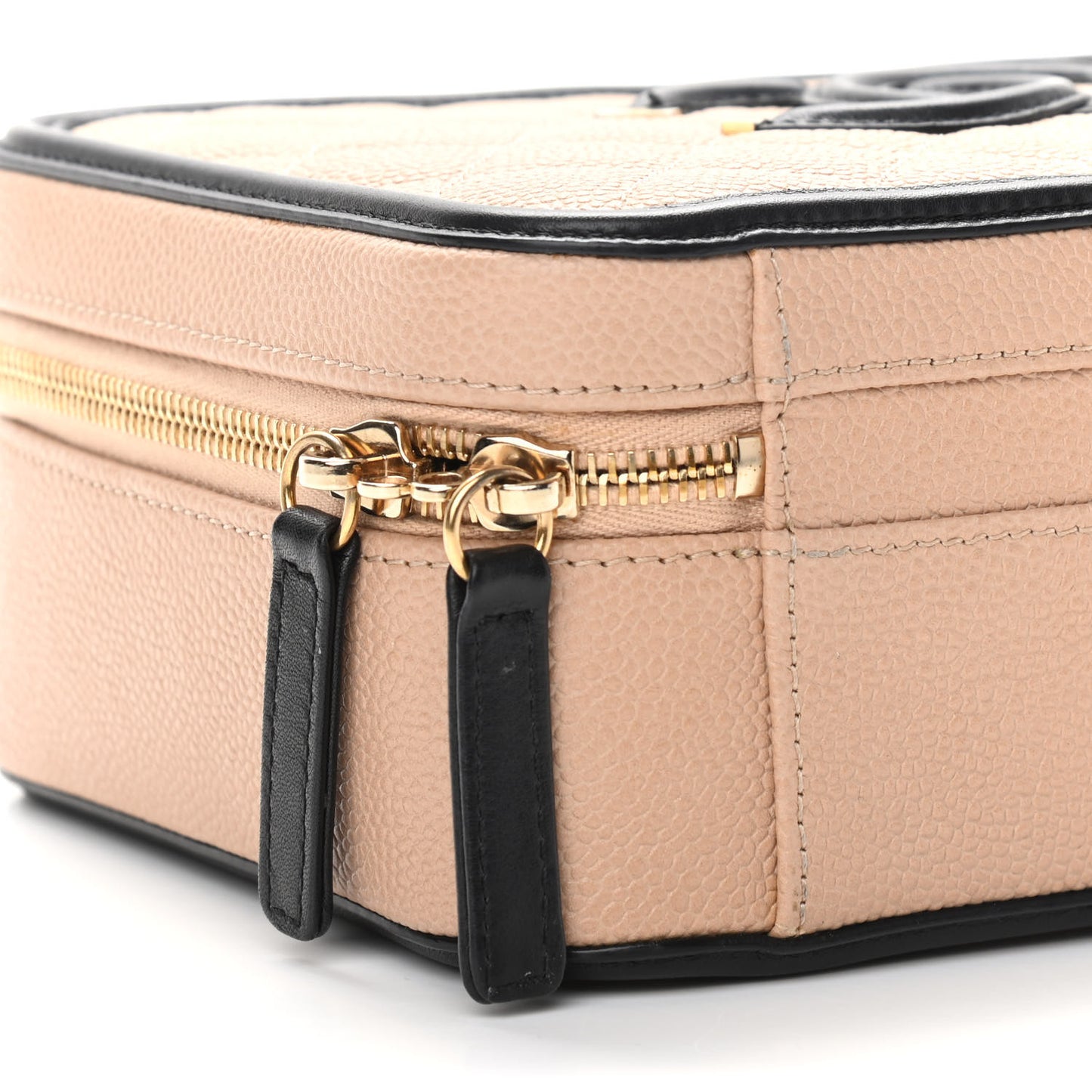 Caviar Quilted Medium CC Filigree Vanity Case Beige Black