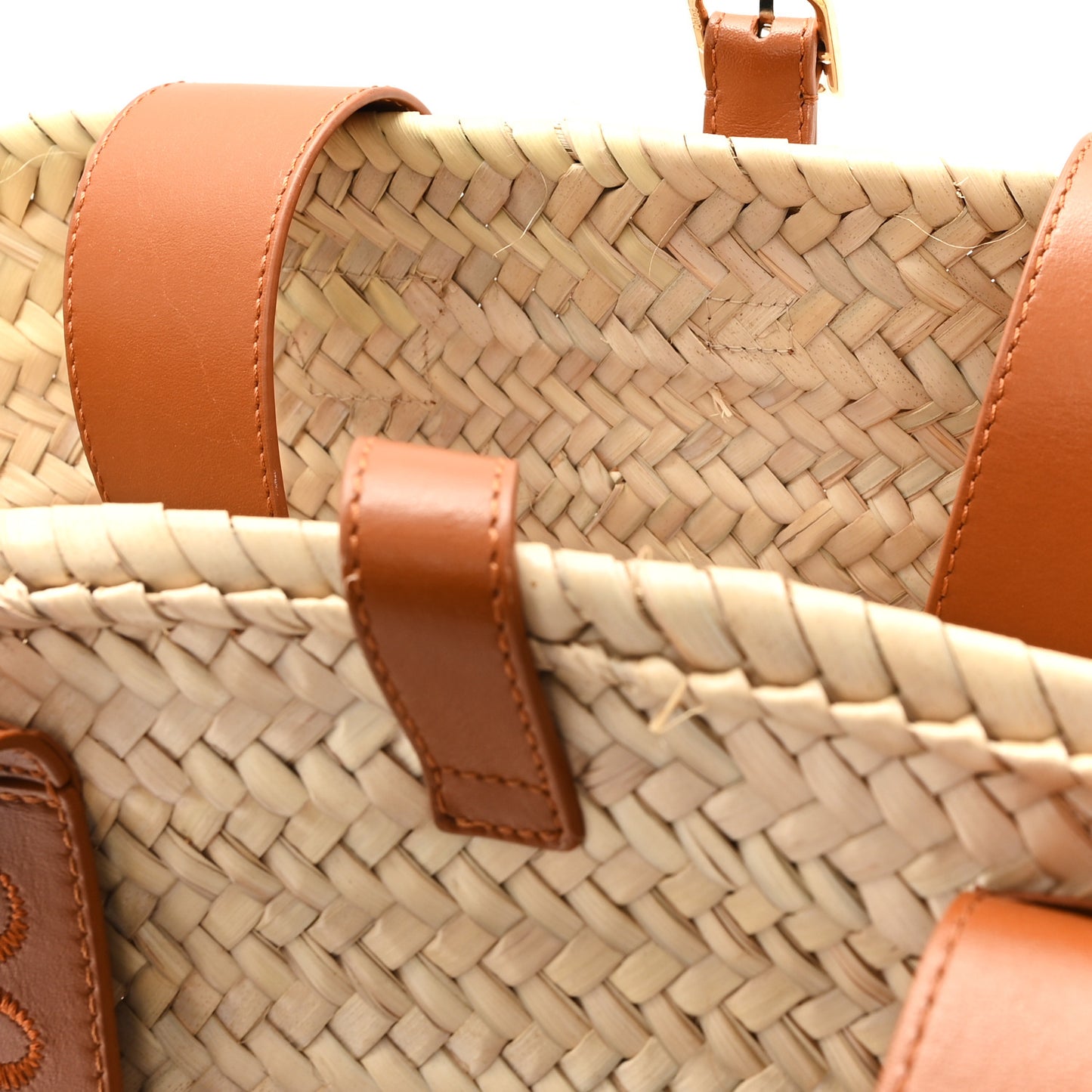 Raffia Smooth Calfskin Medium Sense Basket Caramel