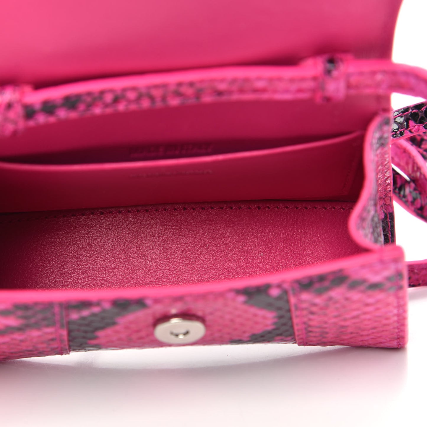 Shiny Calfskin Python Effect Hourglass Top Handle Bag Mini Fuchsia Black