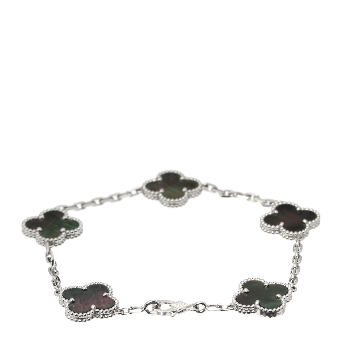 18K White Gold Grey Mother of Pearl 5 Motifs Vintage Alhambra Bracelet