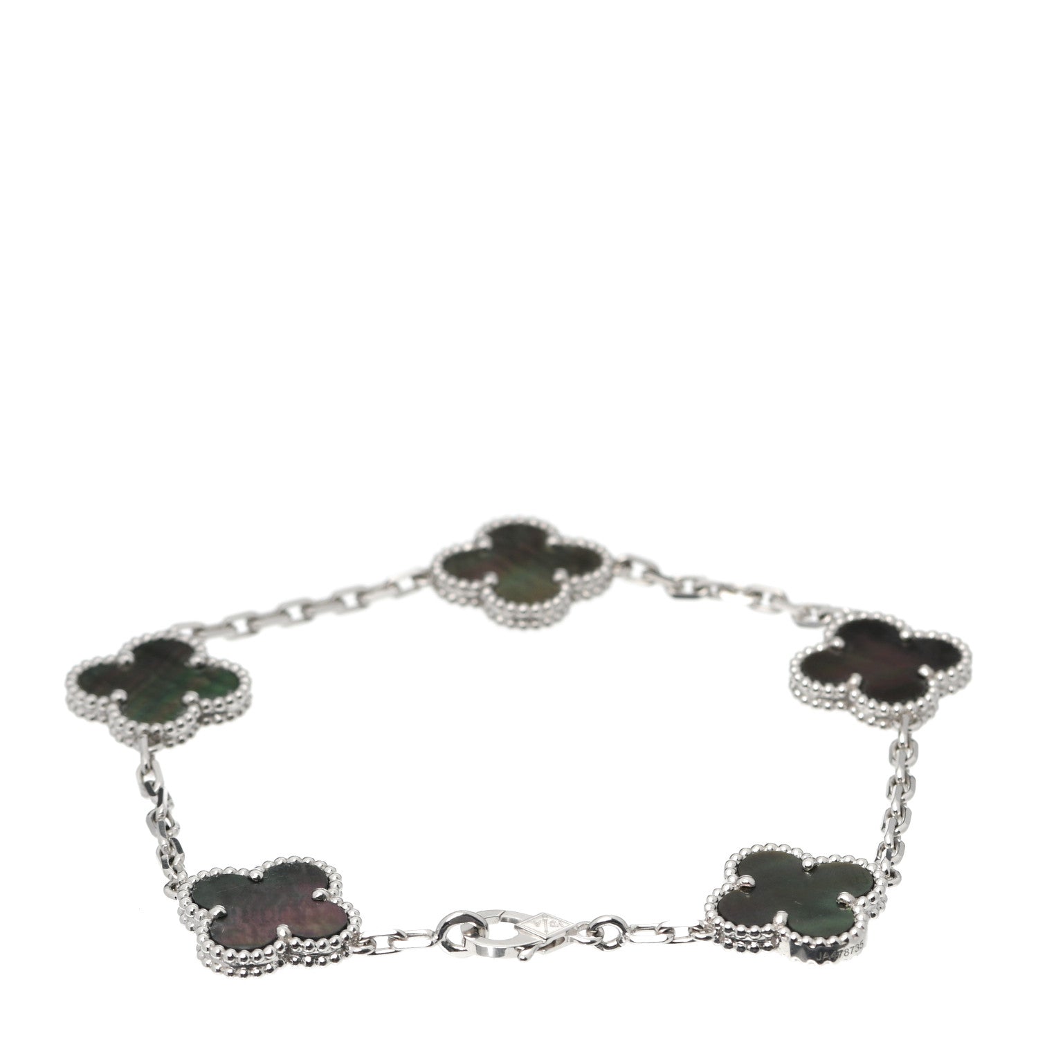Van Cleef & Arpels 18K White Gold Grey Mother of Pearl 5 Motifs Vintage Alhambra Bracelet 3 of 8