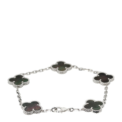 Van Cleef & Arpels 18K White Gold Grey Mother of Pearl 5 Motifs Vintage Alhambra Bracelet 3 of 8