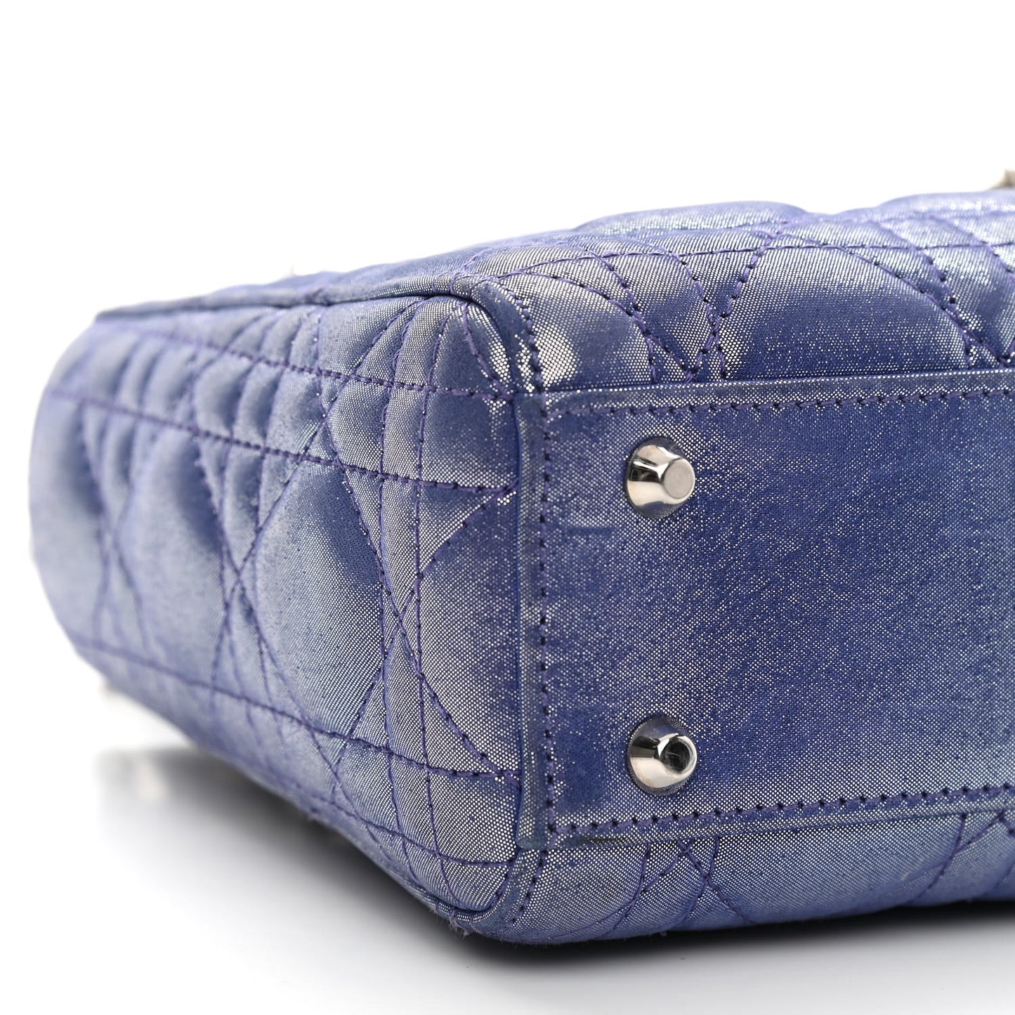 Metallic Lambskin Cannage Mini Lady Dior Dew Bleu