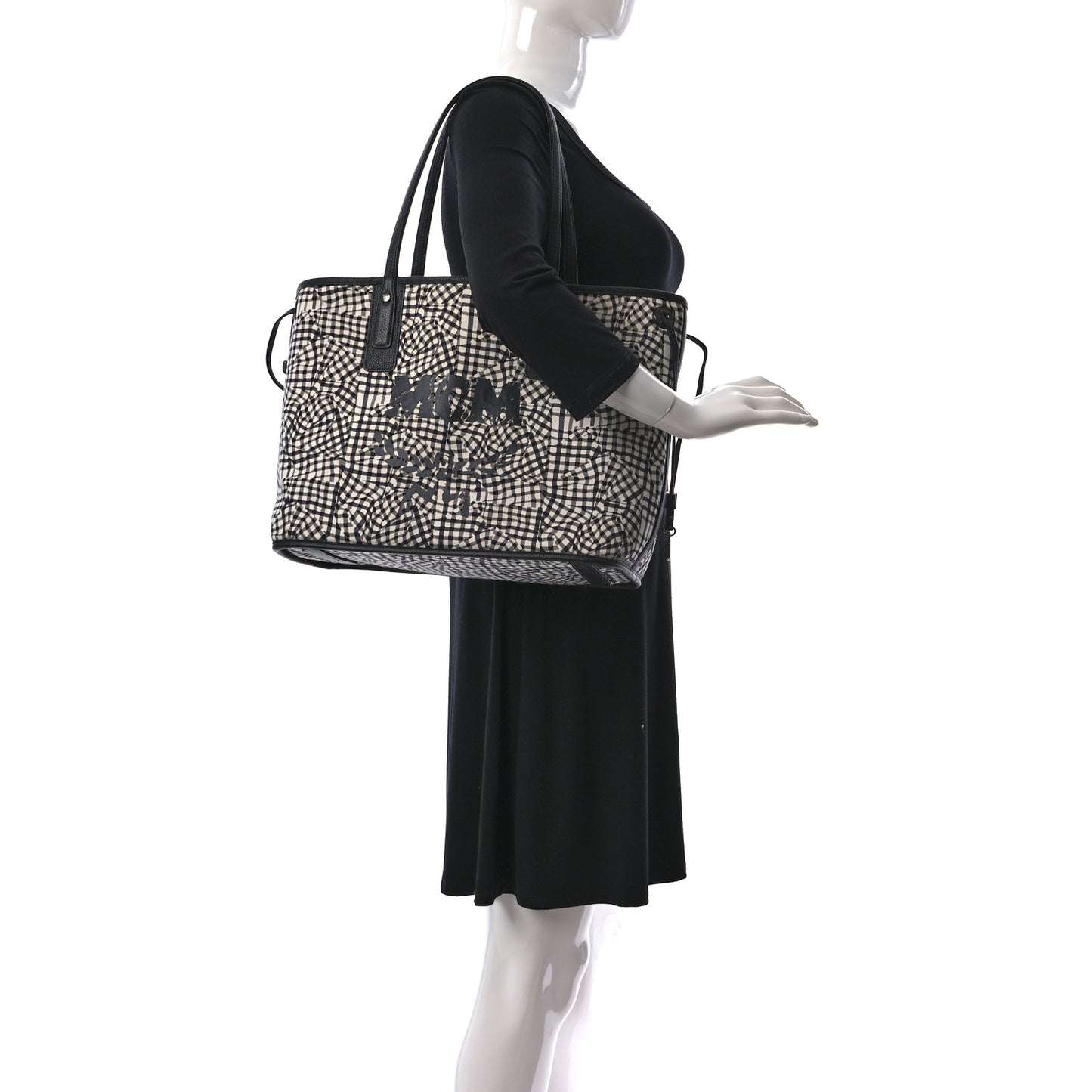 Grained Calfskin Visetos Medium Liz Reversible Shopper Tote Black