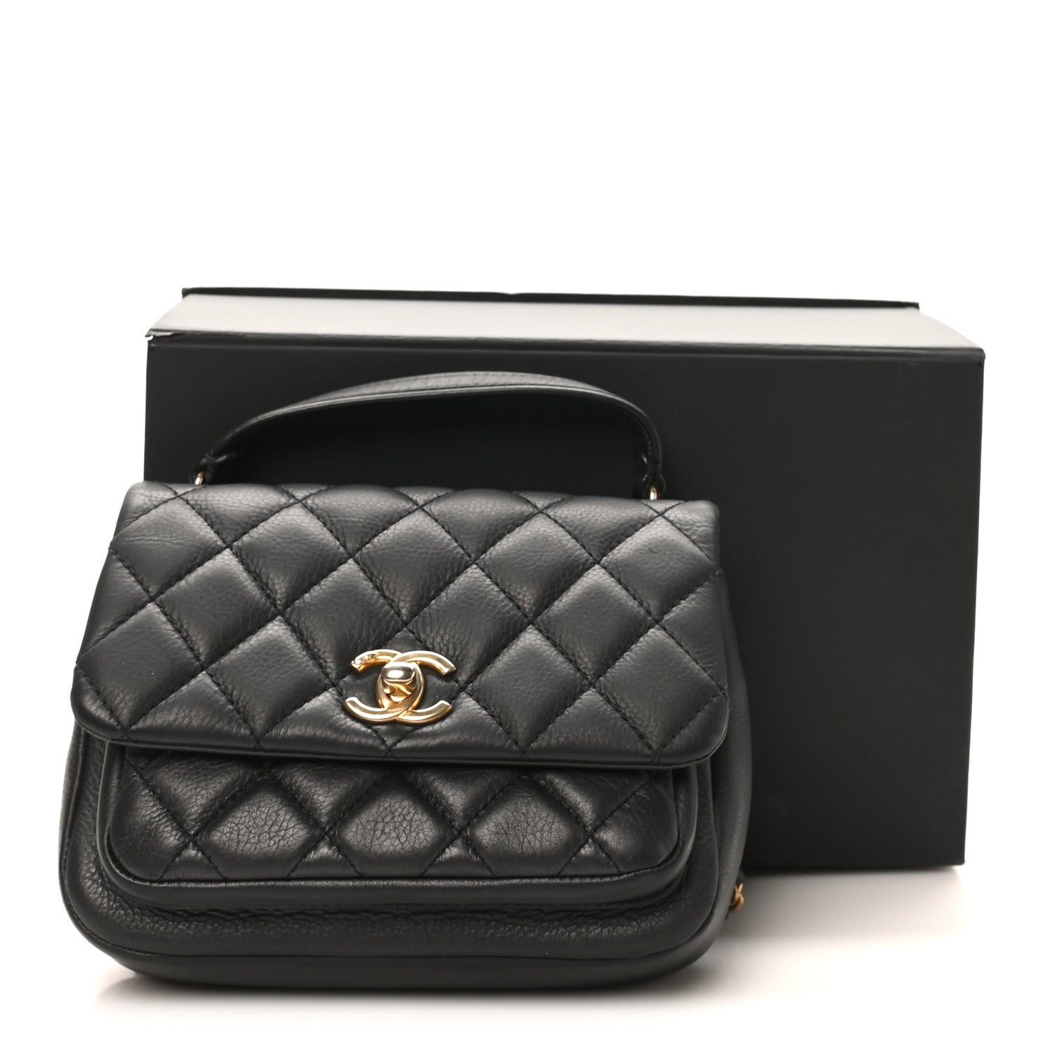 Chanel Calfskin Quilted Top Handle Flap Black 11 of 11