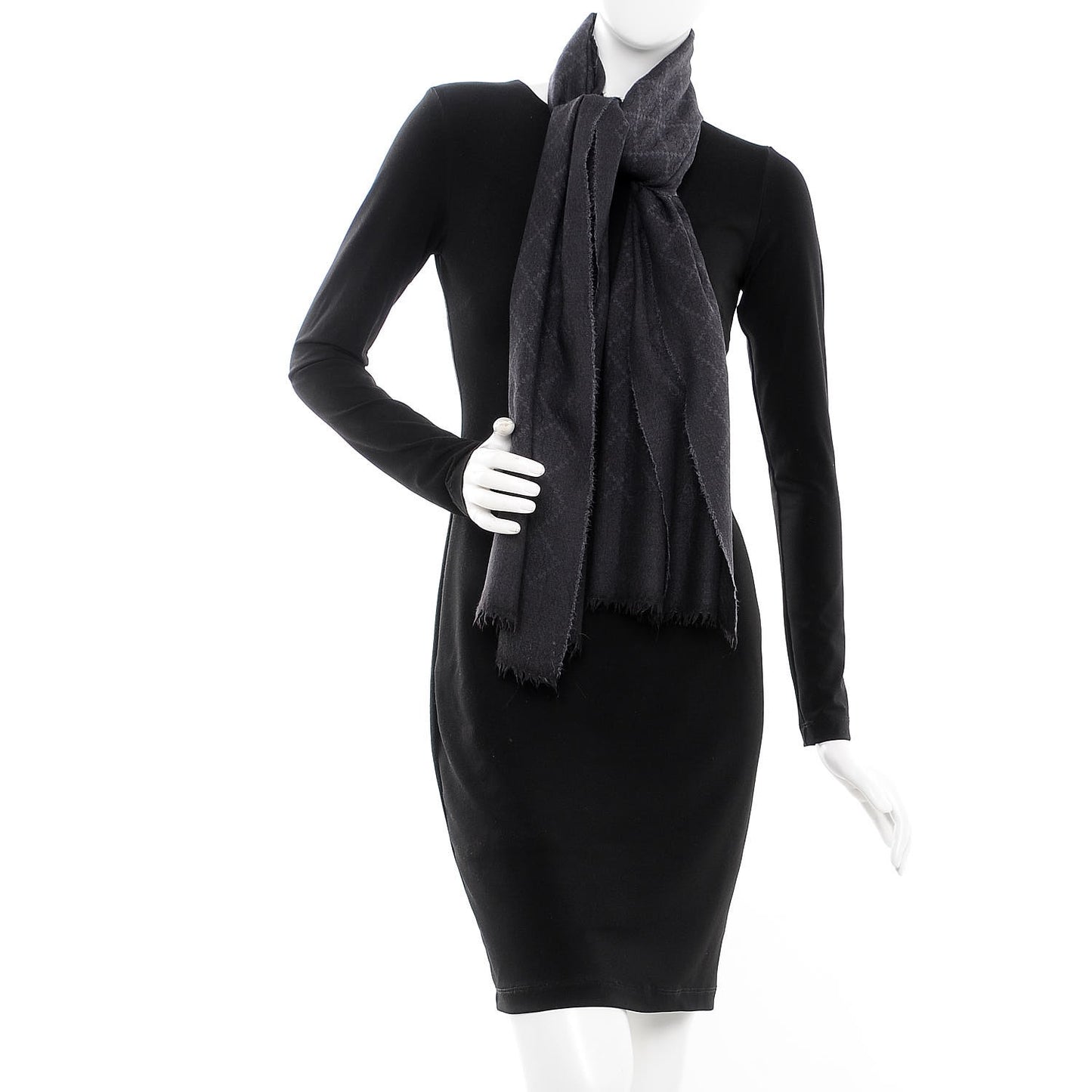 Wool Silk Monogram Diamante Fringe Scarf Black