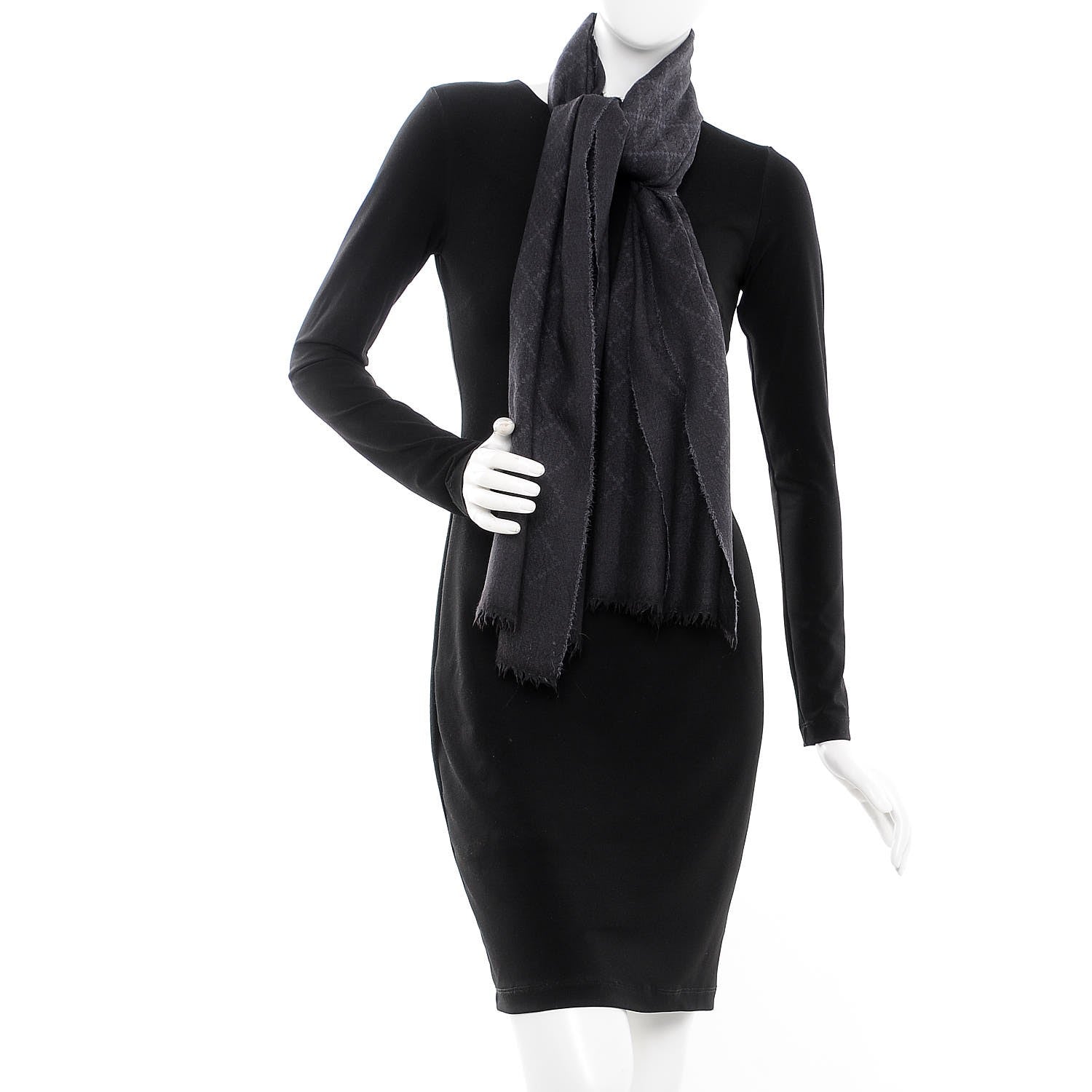 Gucci Wool Silk Monogram Diamante Fringe Scarf Black 2 of 6