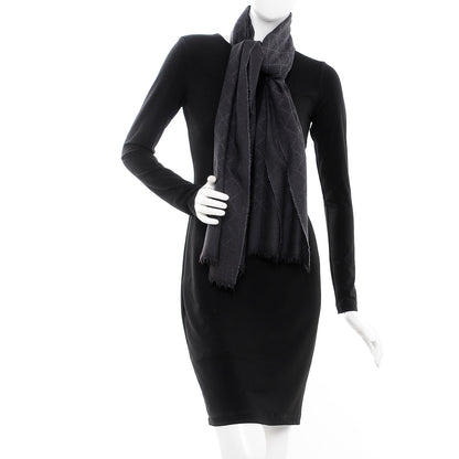 Gucci Wool Silk Monogram Diamante Fringe Scarf Black 2 of 6