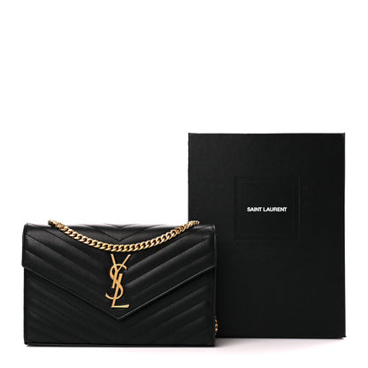 Saint Laurent Grain De Poudre Matelasse Chevron Monogram Chain Wallet Black 3 of 12