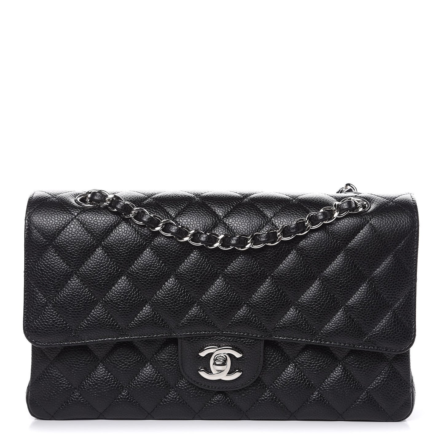 Caviar Quilted Medium Double Flap Black