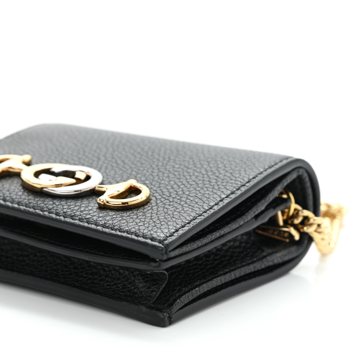 Grainy Calfskin Zumi Chain Card Case Wallet Black