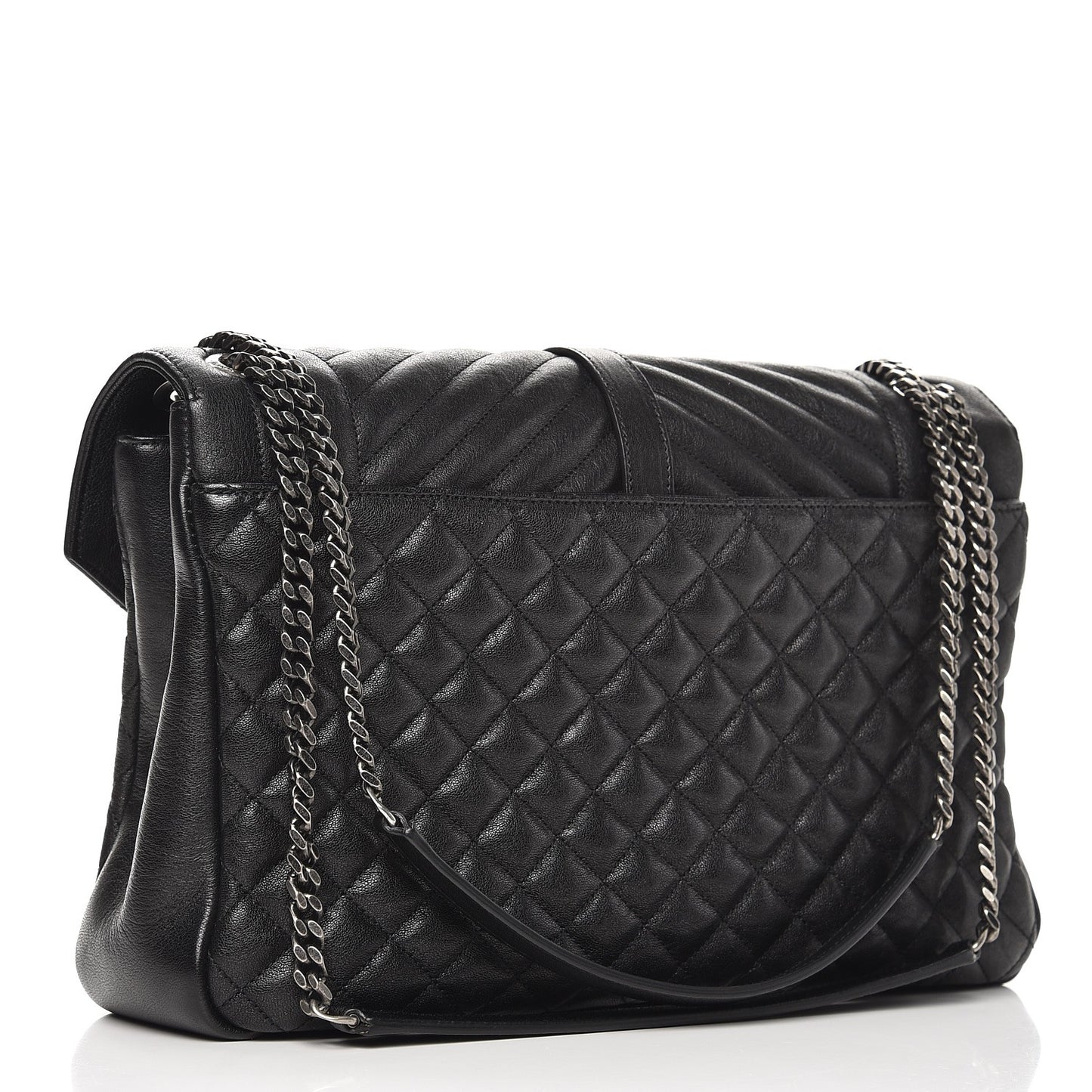 Calfskin Mixed Matelasse Triquilt Large Monogram Satchel Black