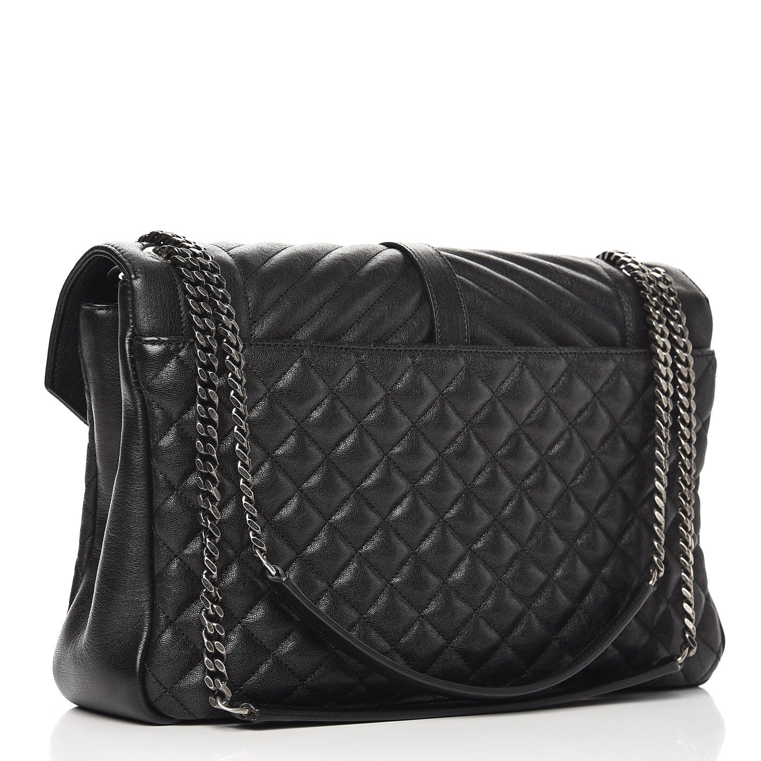Saint Laurent Calfskin Mixed Matelasse Triquilt Large Monogram Satchel Black 3 of 8