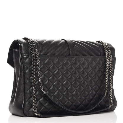 Saint Laurent Calfskin Mixed Matelasse Triquilt Large Monogram Satchel Black 3 of 8