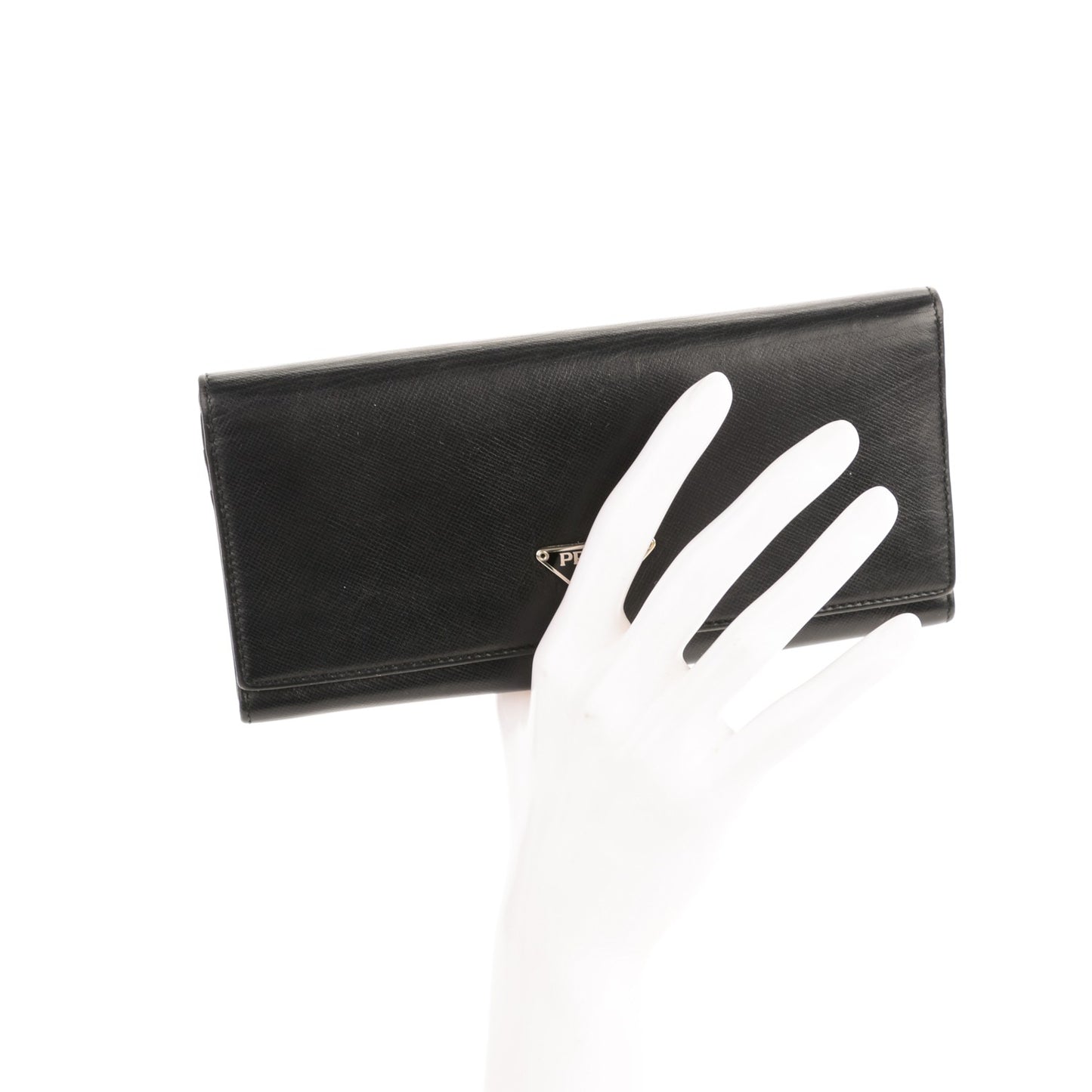 Saffiano Triangle Continental Flap Wallet Nero Black