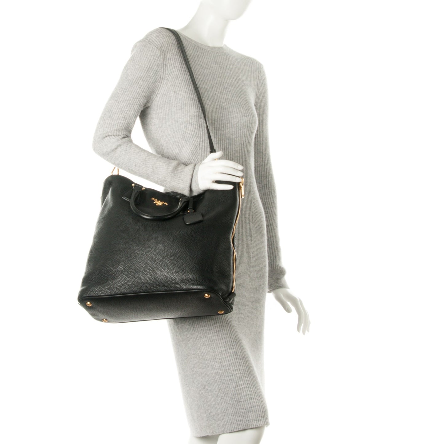 Cervo Deerskin Side Zip Tote Nero Black