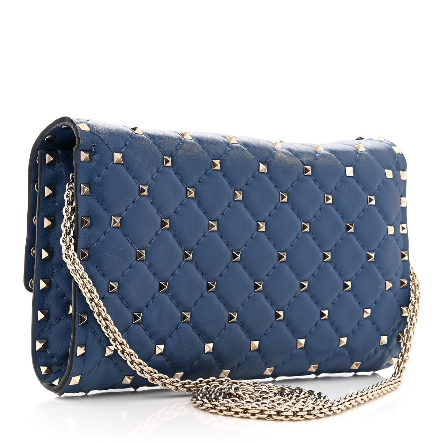 Nappa Rockstud Spike Wallet on Chain Pure Blue