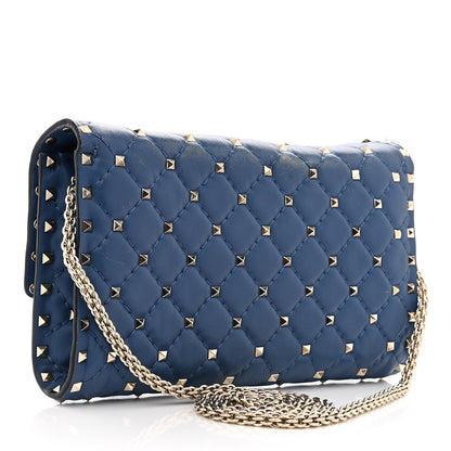 Valentino Garavani Nappa Rockstud Spike Wallet on Chain Pure Blue 3 of 15