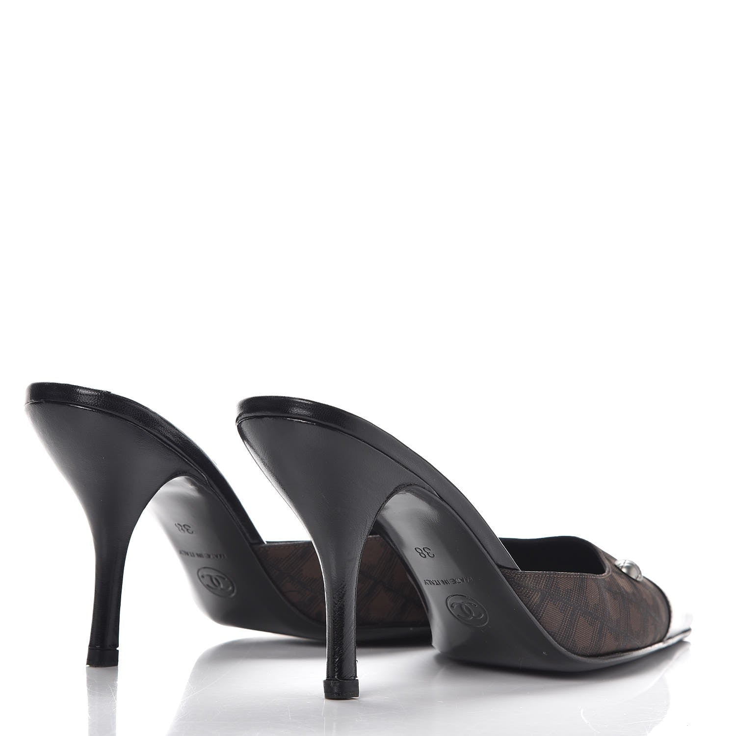 Chanel Canvas Calfskin Cap Toe Mules 38 Black Brown 4 of 11