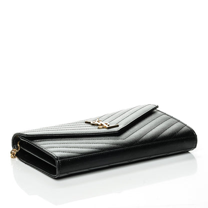 Saint Laurent Grain De Poudre Matelasse Chevron Monogram Chain Wallet Black 4 of 7