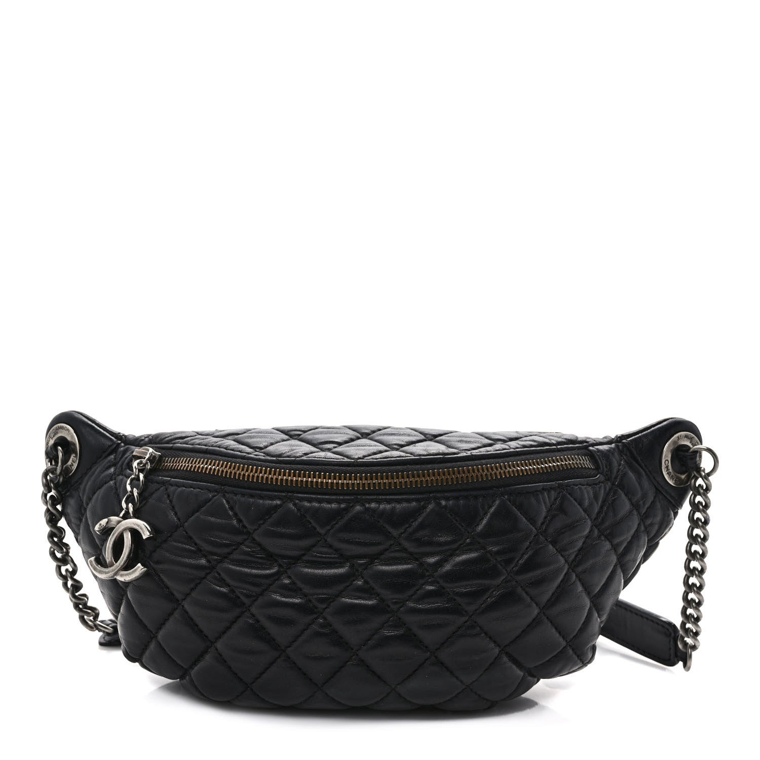 Chanel Lambskin Quilted Banane Waist Bag Fanny Pack Black 1 of 10