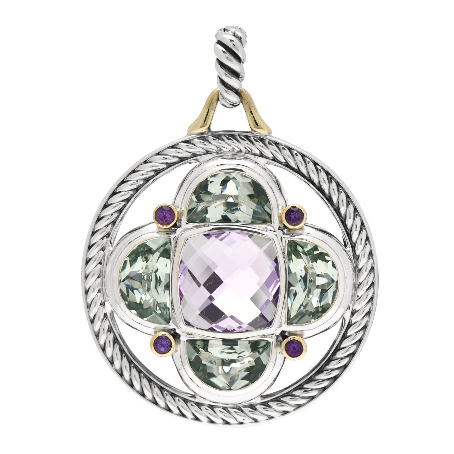 Sterling Silver 18K Yellow Gold Amethyst Prasiolite Renaissance Pendant