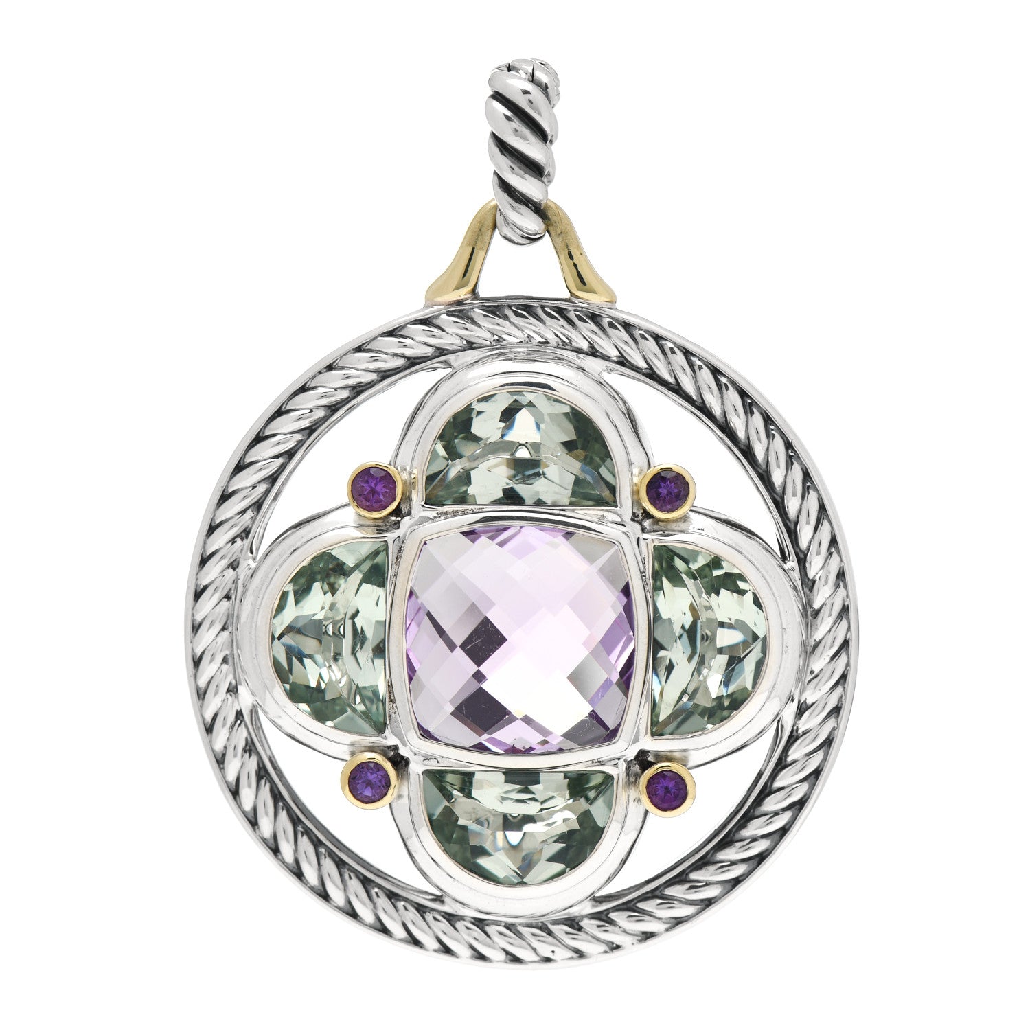 David Yurman Sterling Silver 18K Yellow Gold Amethyst Prasiolite Renaissance Pendant 1 of 4
