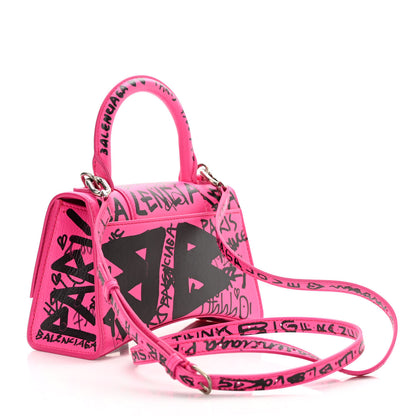 Balenciaga Smooth Calfskin Graffiti Hourglass Top Handle Bag XS Acid Fuchsia Black 3 of 14