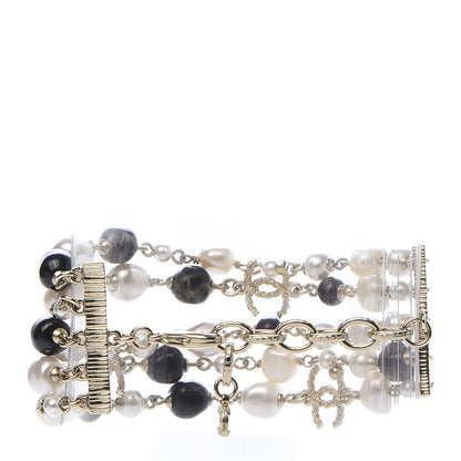 Chanel Pearl Bead Crystal CC Multi Strand Byzantine Chain Bracelet Black Gold 3 of 6