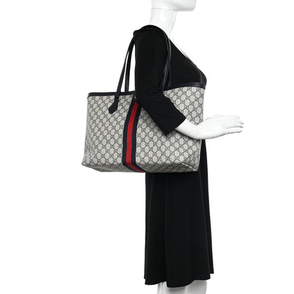 Gucci GG Supreme Monogram Textured Calfskin Web Medium Ophidia Shopping Tote Beige Blue 2 of 10