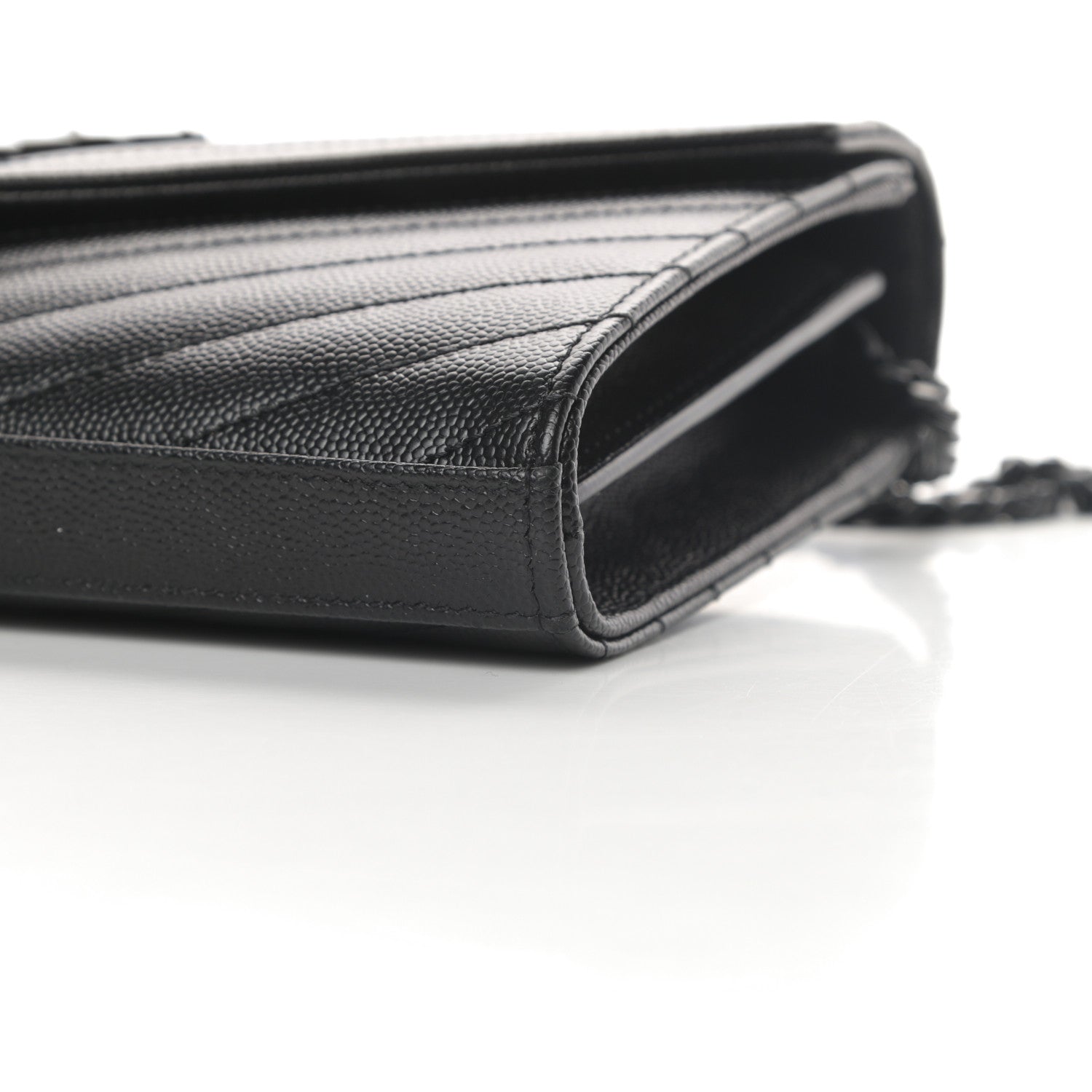 Saint Laurent Grain De Poudre Matelasse Chevron Monogram Chain Wallet Black 10 of 11