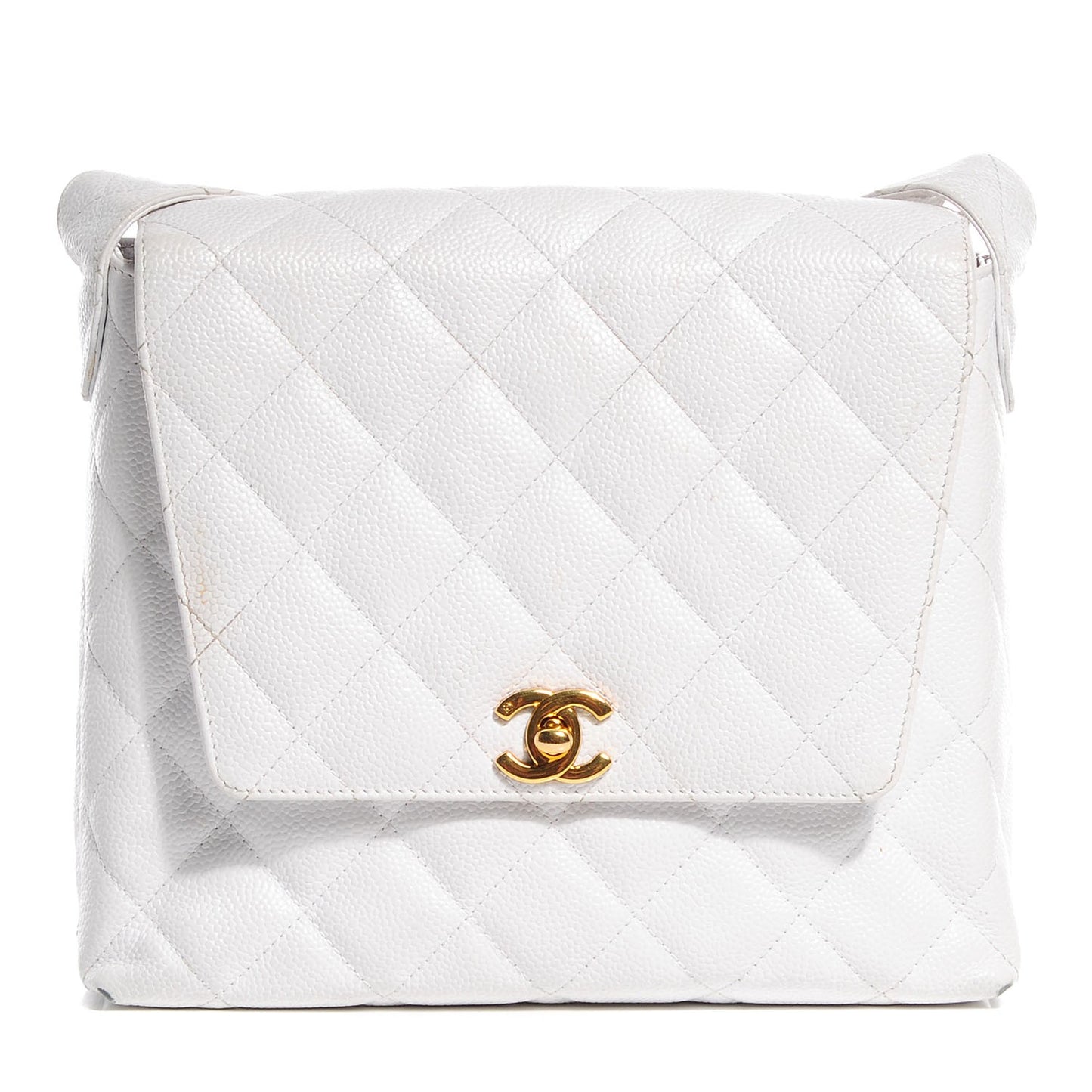 Caviar Quilted Shoulder Flap Bag White
