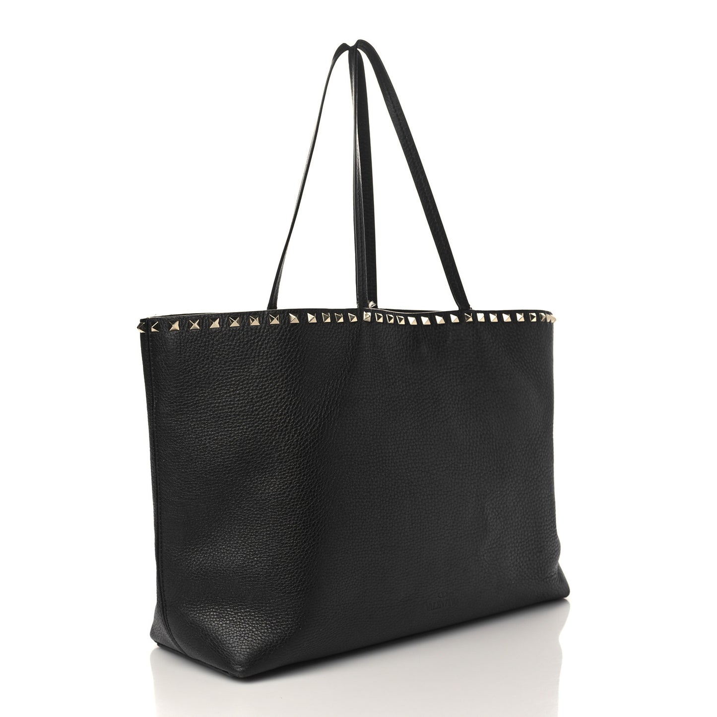 Grained Calfskin Rockstud Shoulder Tote Black