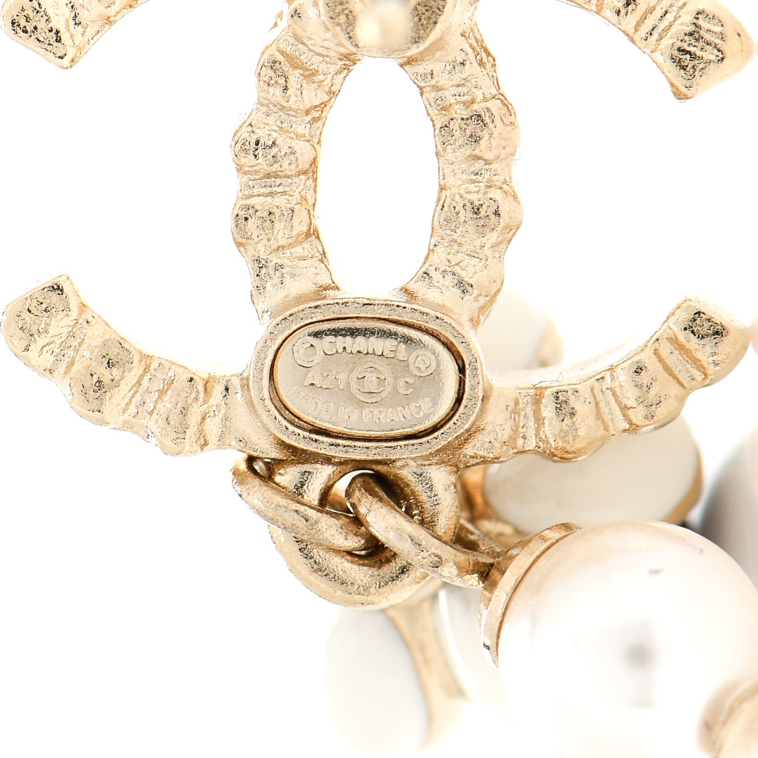 Chanel Crystal Bead Pearl CC Drop Earrings Gold White Black 4 of 5