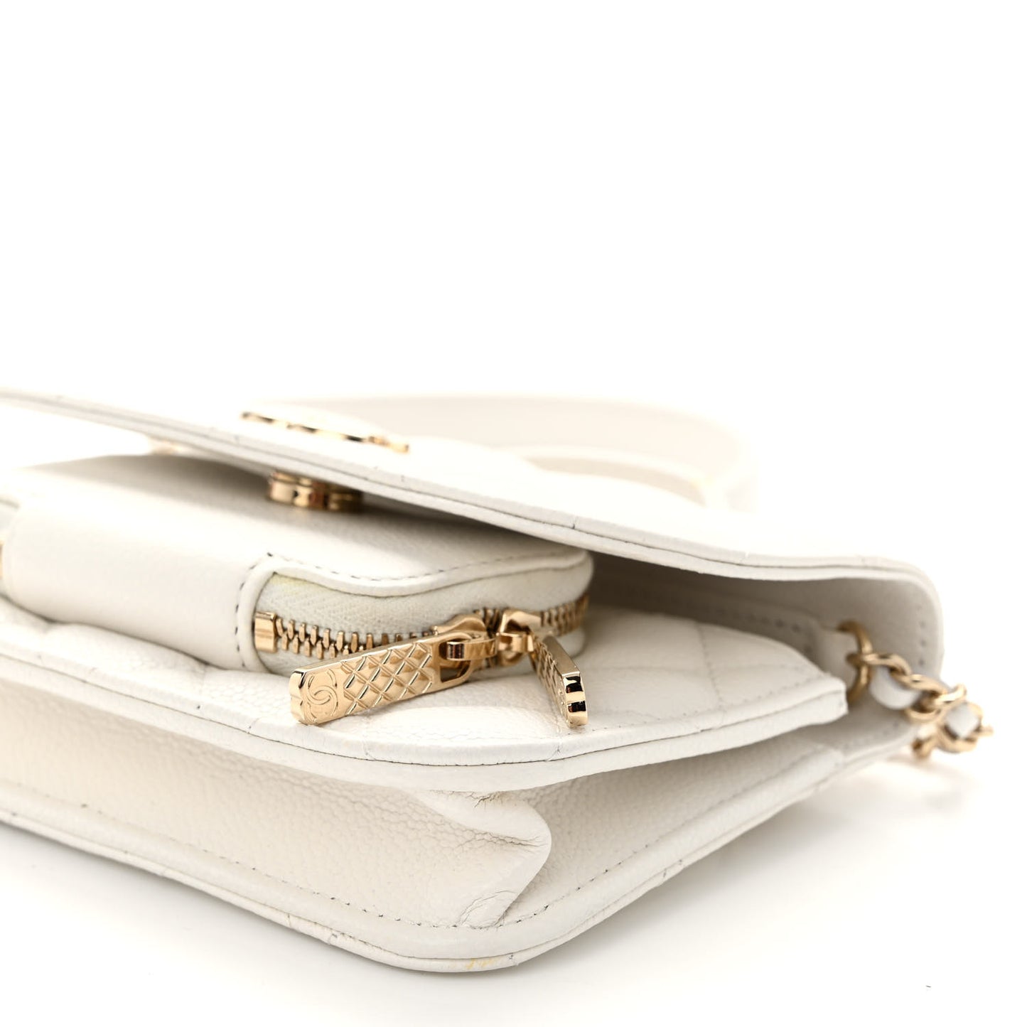 Caviar Quilted Business Affinity Clutch With Chain Flap White