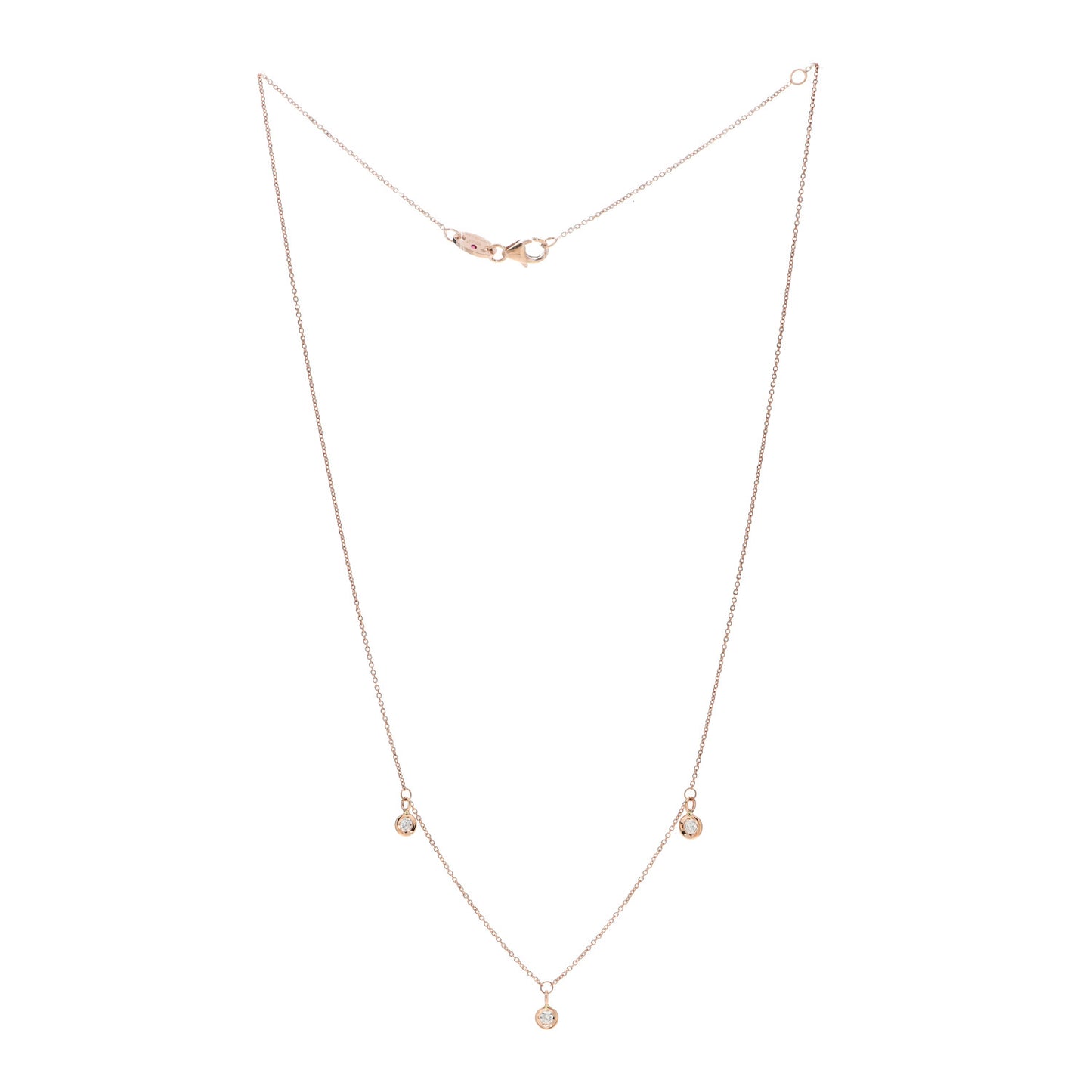 18K Yellow Gold Diamond Three Diamond Drop Station Necklace